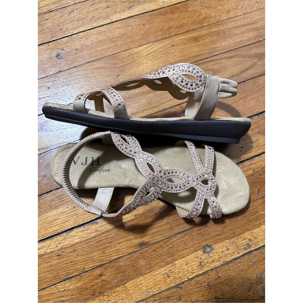 VJH Confort Tan Women’s Open toe Flat Sandals, Rhinestone. Sz 8.5 A777 - Picture 2 of 5